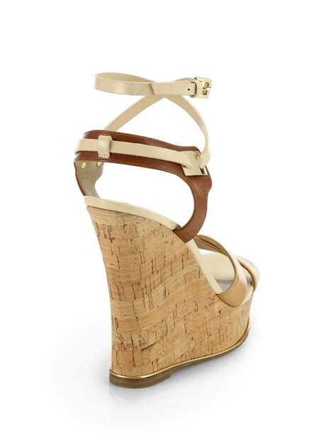 michael kors leather wedge sandals cork heel|Michael Kors denim wedges.